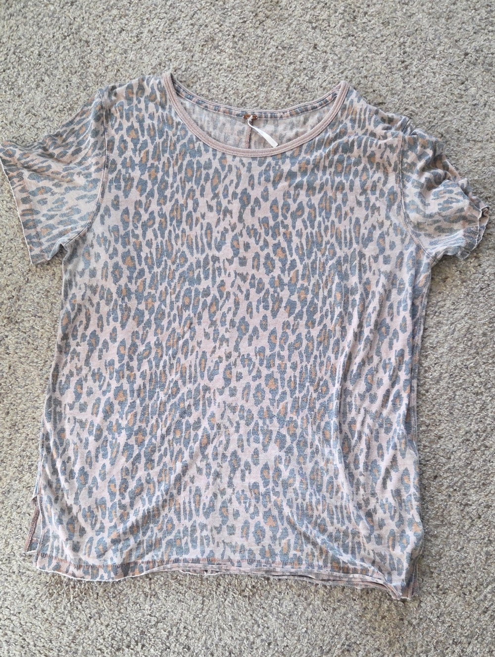 Free People Leopard-Print Short Sleeve Burn Out Tee